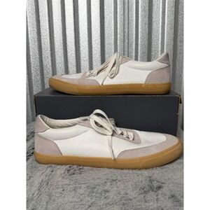 Express Shoes Mens Size 12 White Tan Leather Gum Sole Lace Up Low Top Sneakers